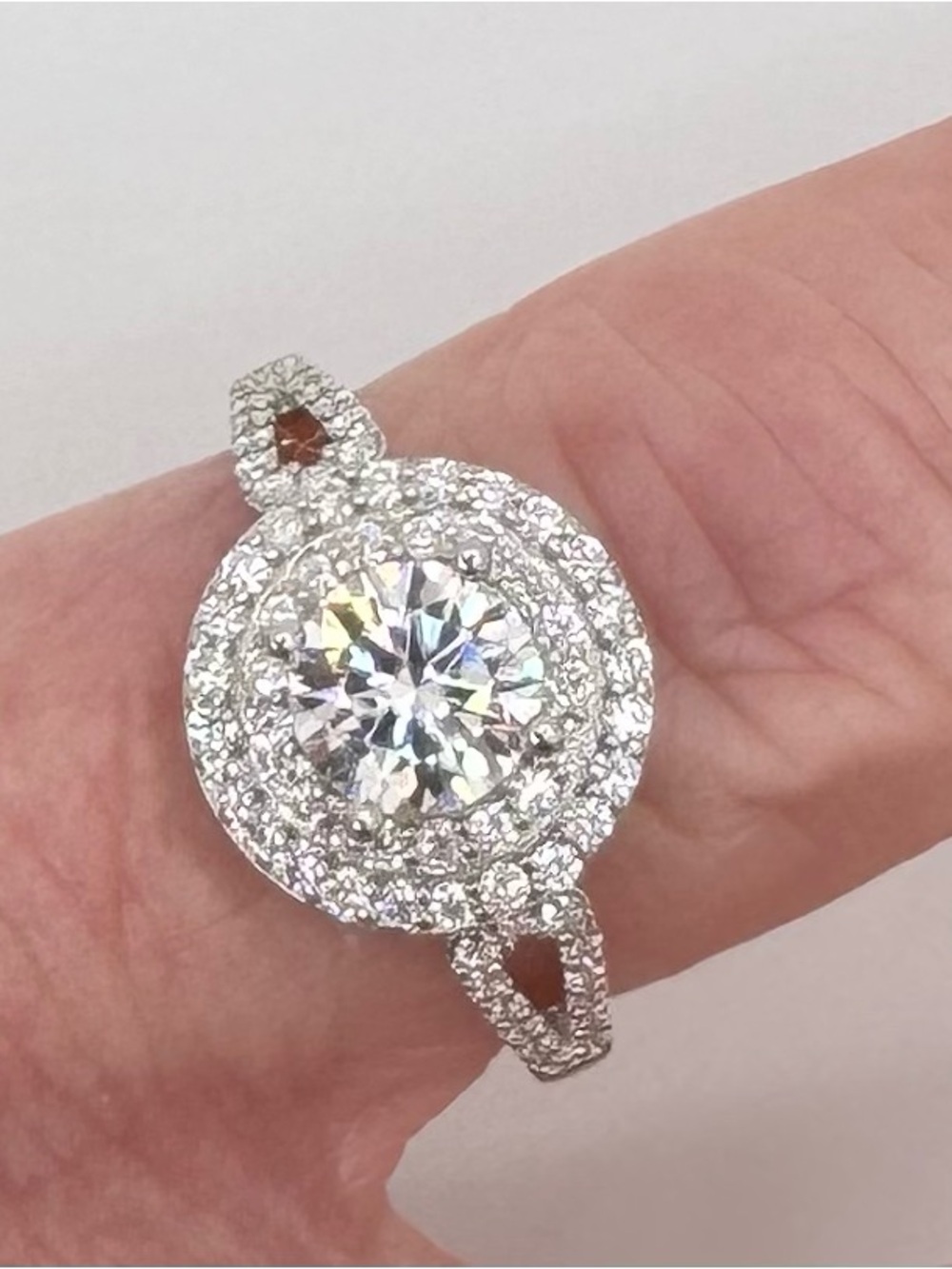 Beautiful MOISSANITE 2.5 c.t.w 18K WG Double Halo GRA Certified